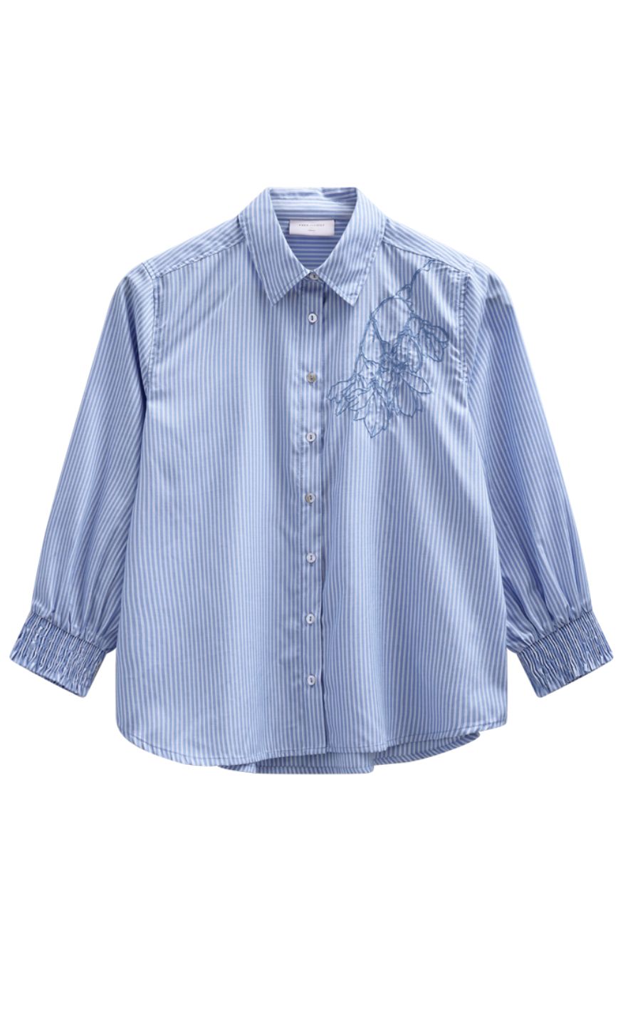 Freequent Skjorte - Evalina - Vista Blue w. Star Off-White