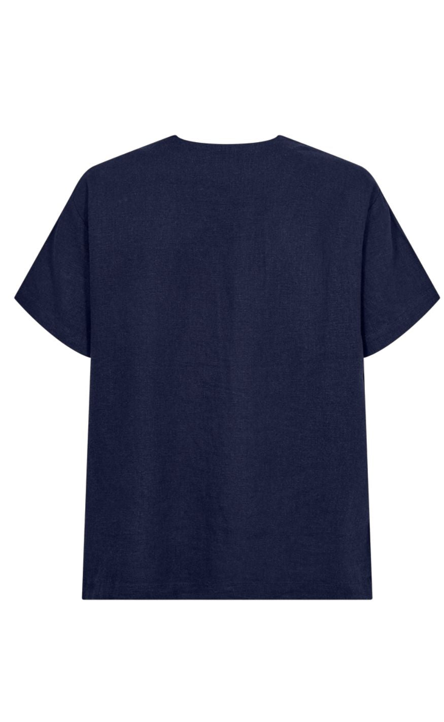 Freequent Skjorte - Lava SS V-neck - Navy Blazer