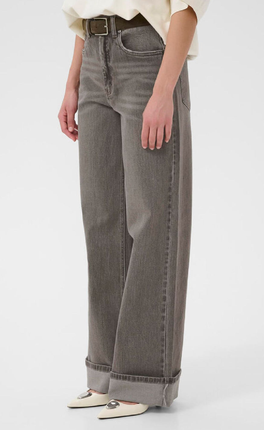 Gestuz Bukser - Sara HW Wide - Washed Light Grey