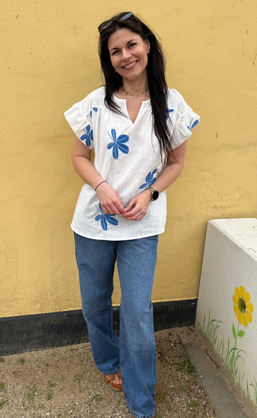 INA Copenhagen Bluse - Emma - Blue Leaf Embroidery