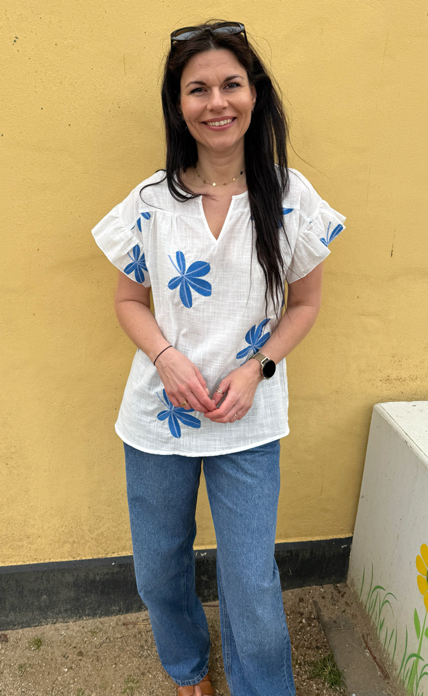 INA Copenhagen Bluse - Emma - Blue Leaf Embroidery