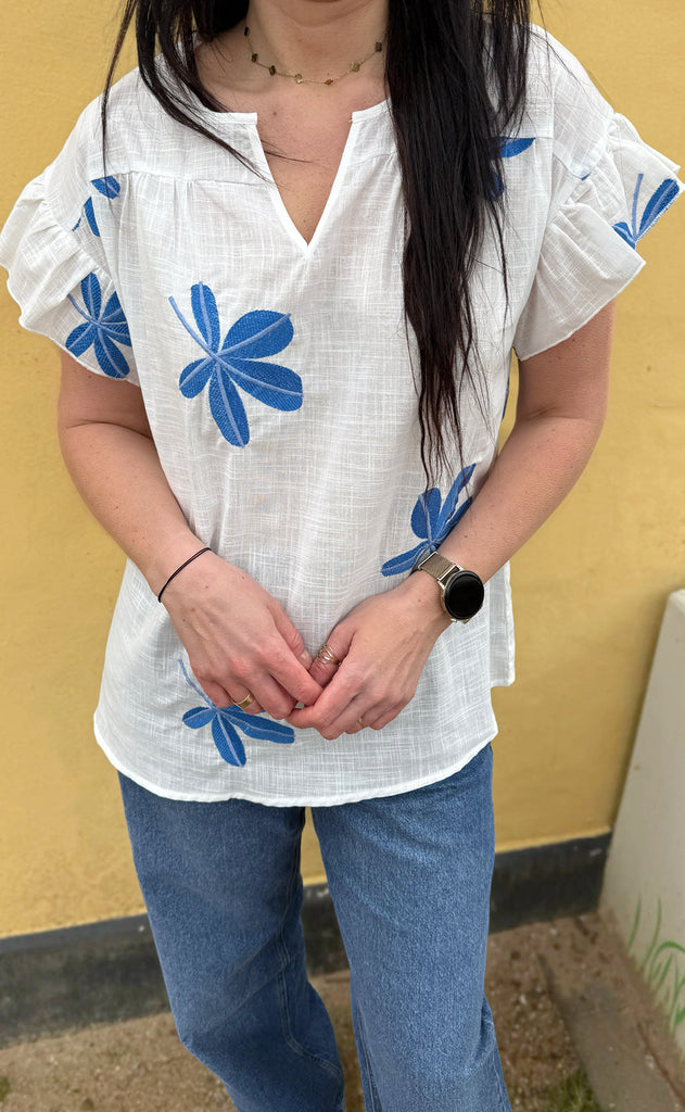 INA Copenhagen Bluse - Emma - Blue Leaf Embroidery