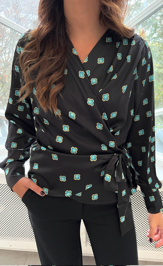 INA Copenhagen Bluse - Josse - Black/ Turquoise Print