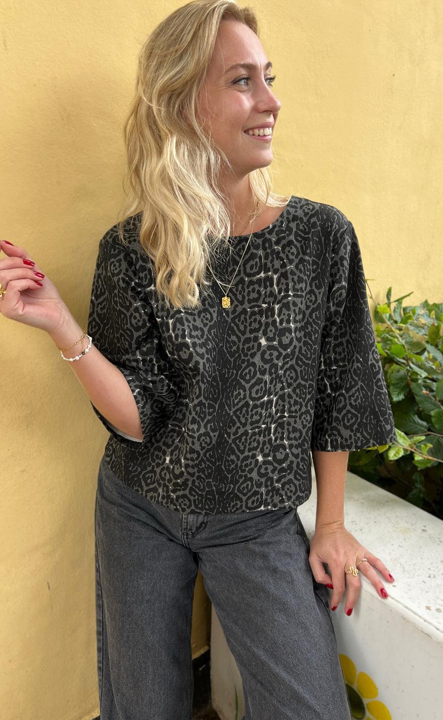 INA Copenhagen Bluse - Lara - Grey Leopard