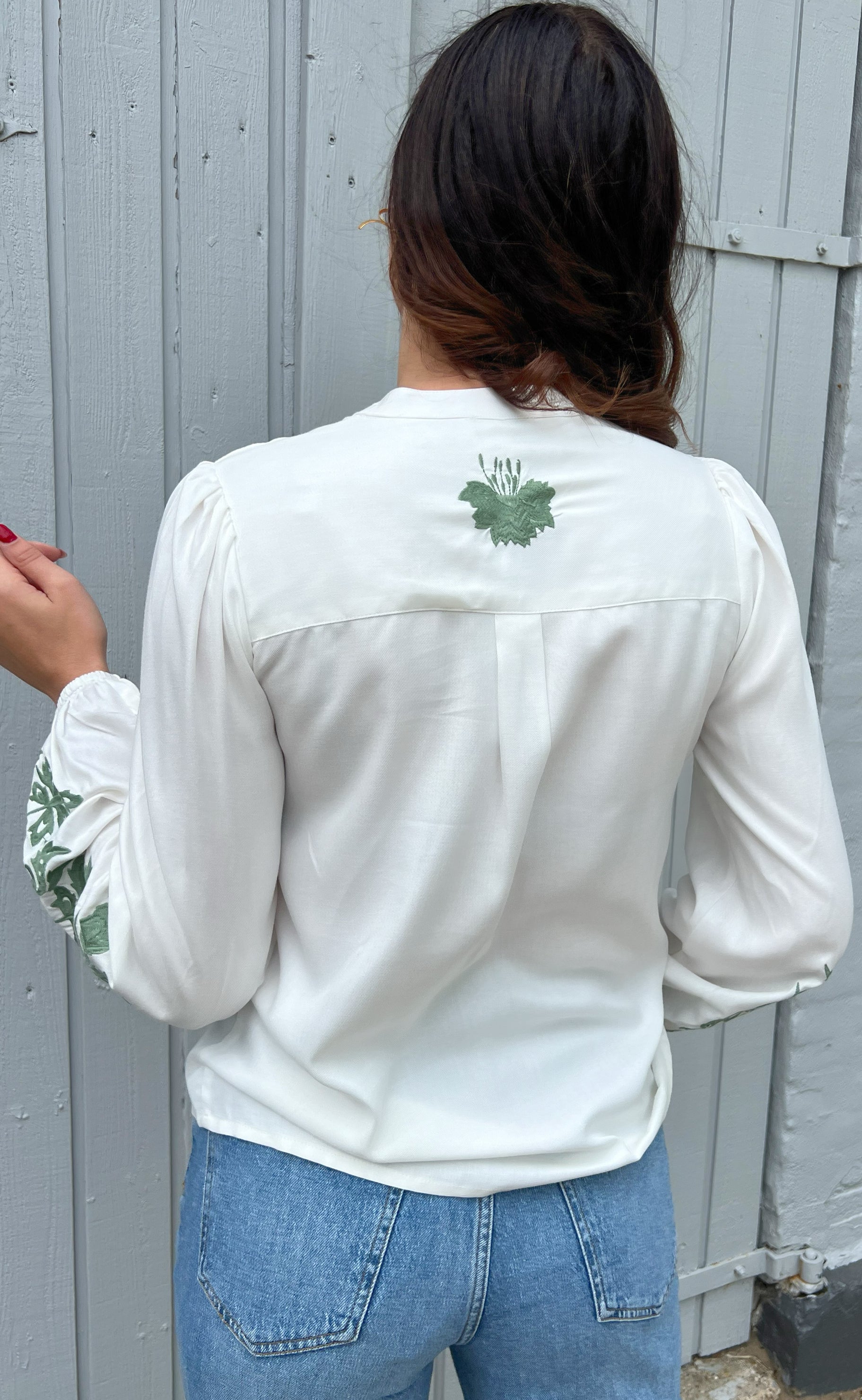 INA Copenhagen Bluse - Molly - Off White w. Green