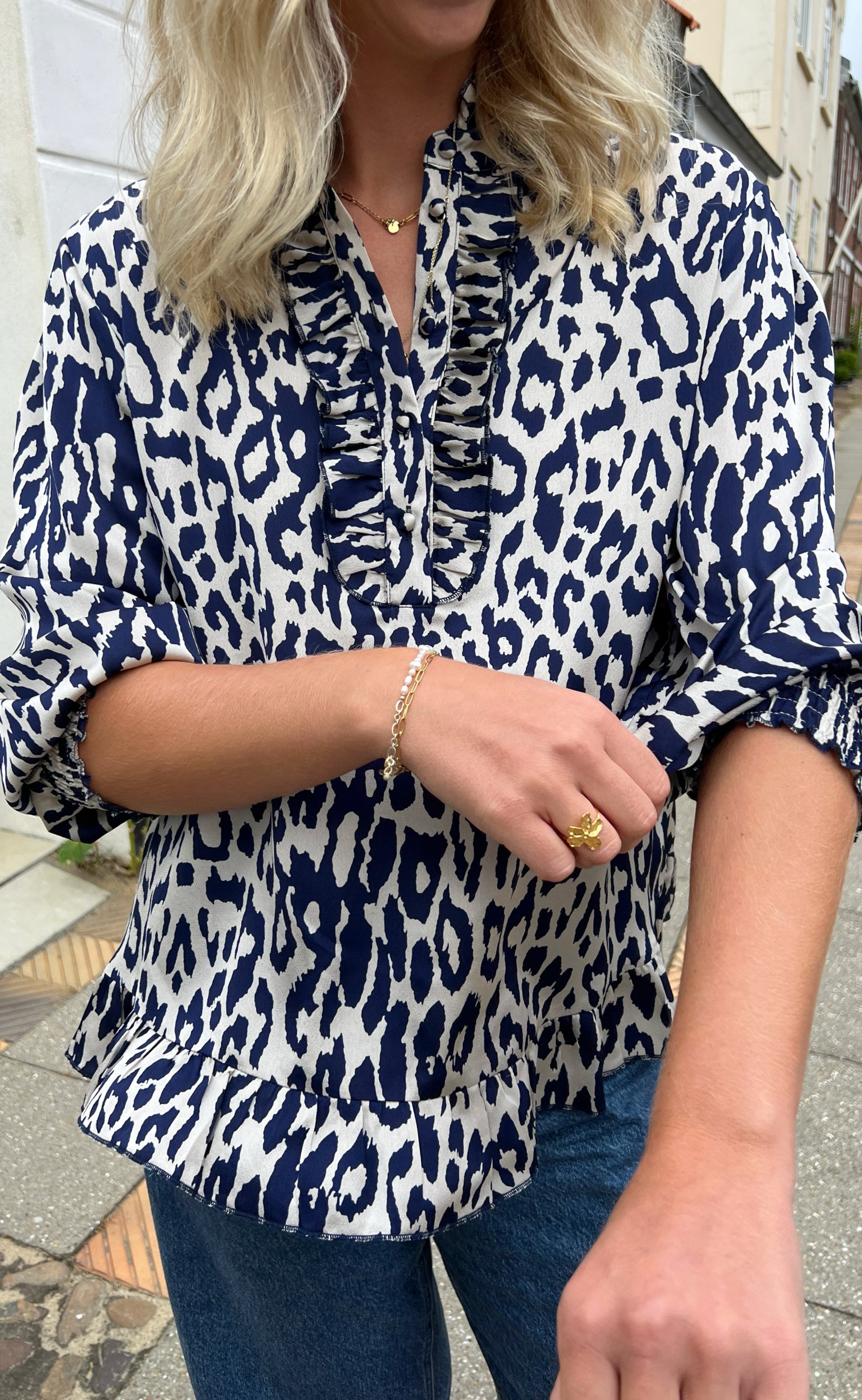 INA Copenhagen Bluse - Pia - Navy Blue Leopard