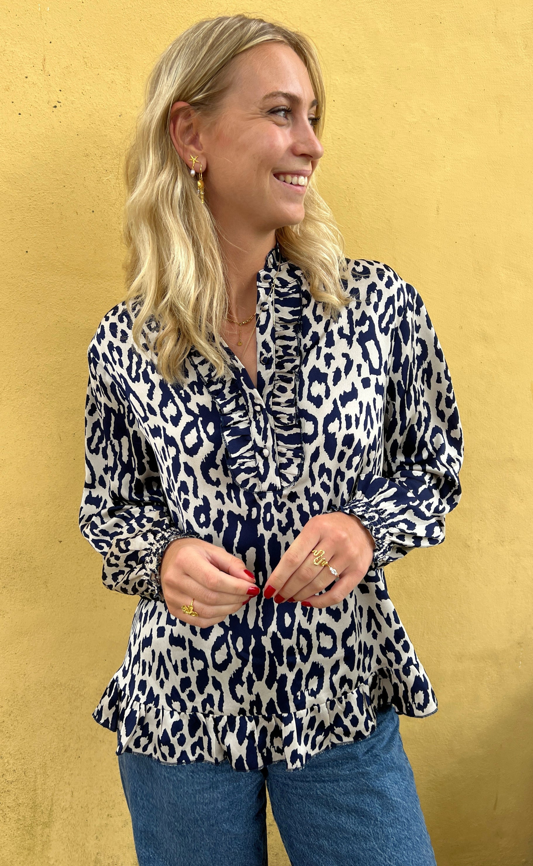 INA Copenhagen Bluse - Pia - Navy Blue Leopard