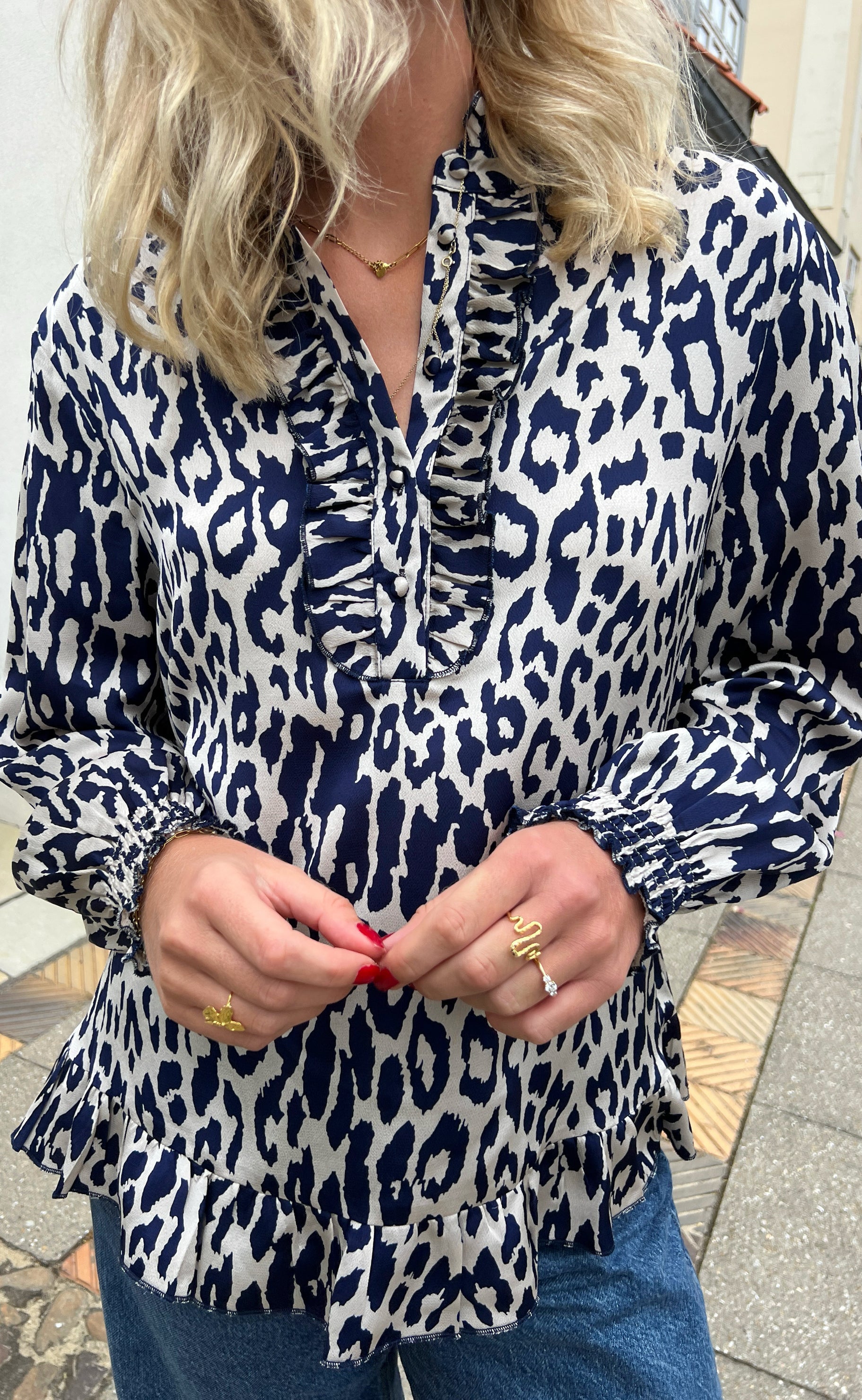 INA Copenhagen Bluse - Pia - Navy Blue Leopard