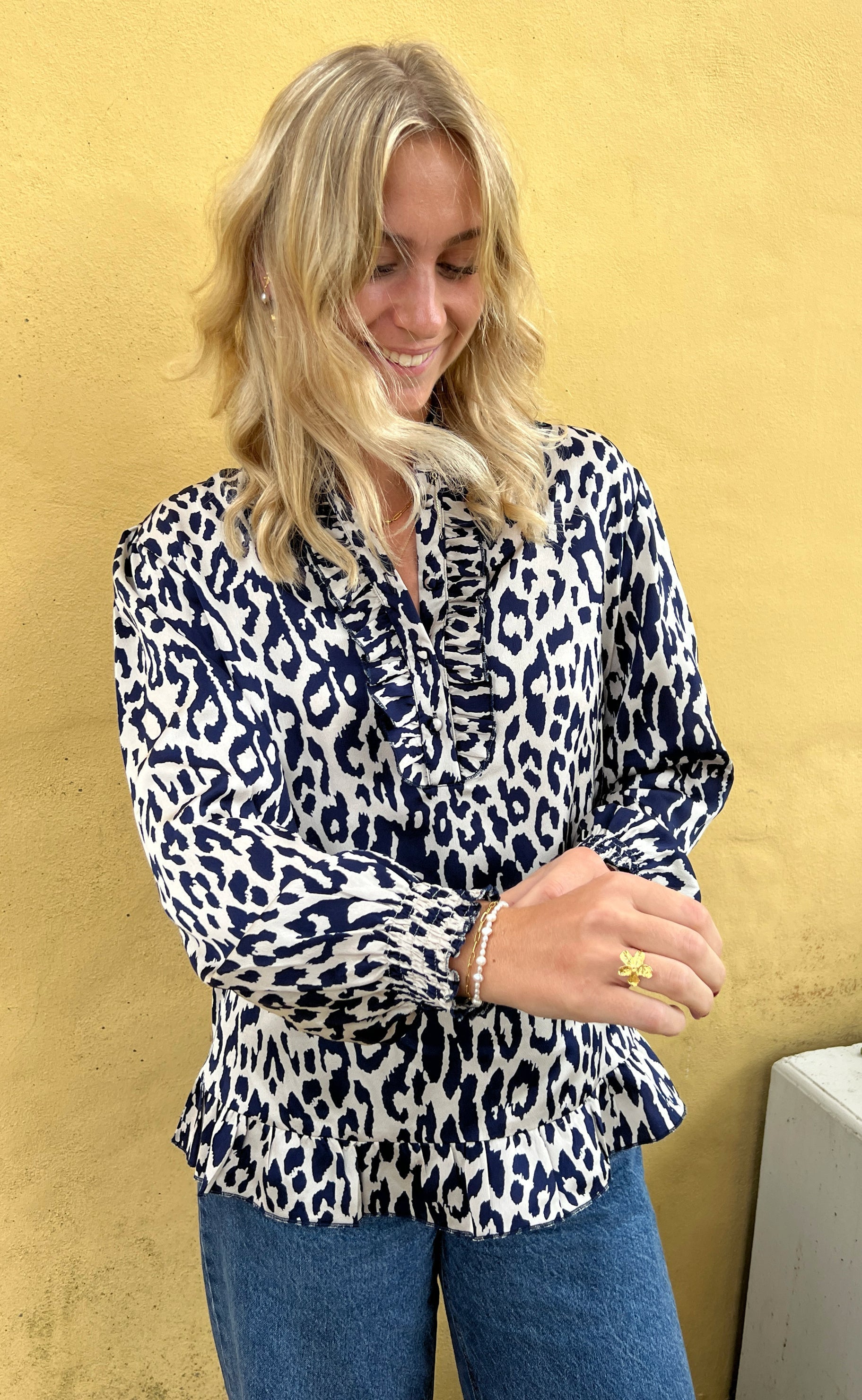 INA Copenhagen Bluse - Pia - Navy Blue Leopard