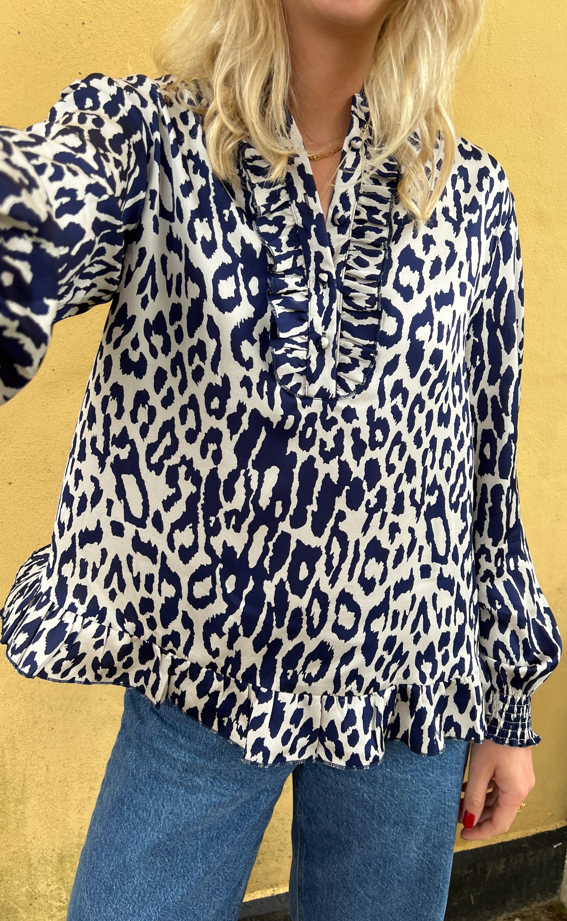 INA Copenhagen Bluse - Pia - Navy Blue Leopard