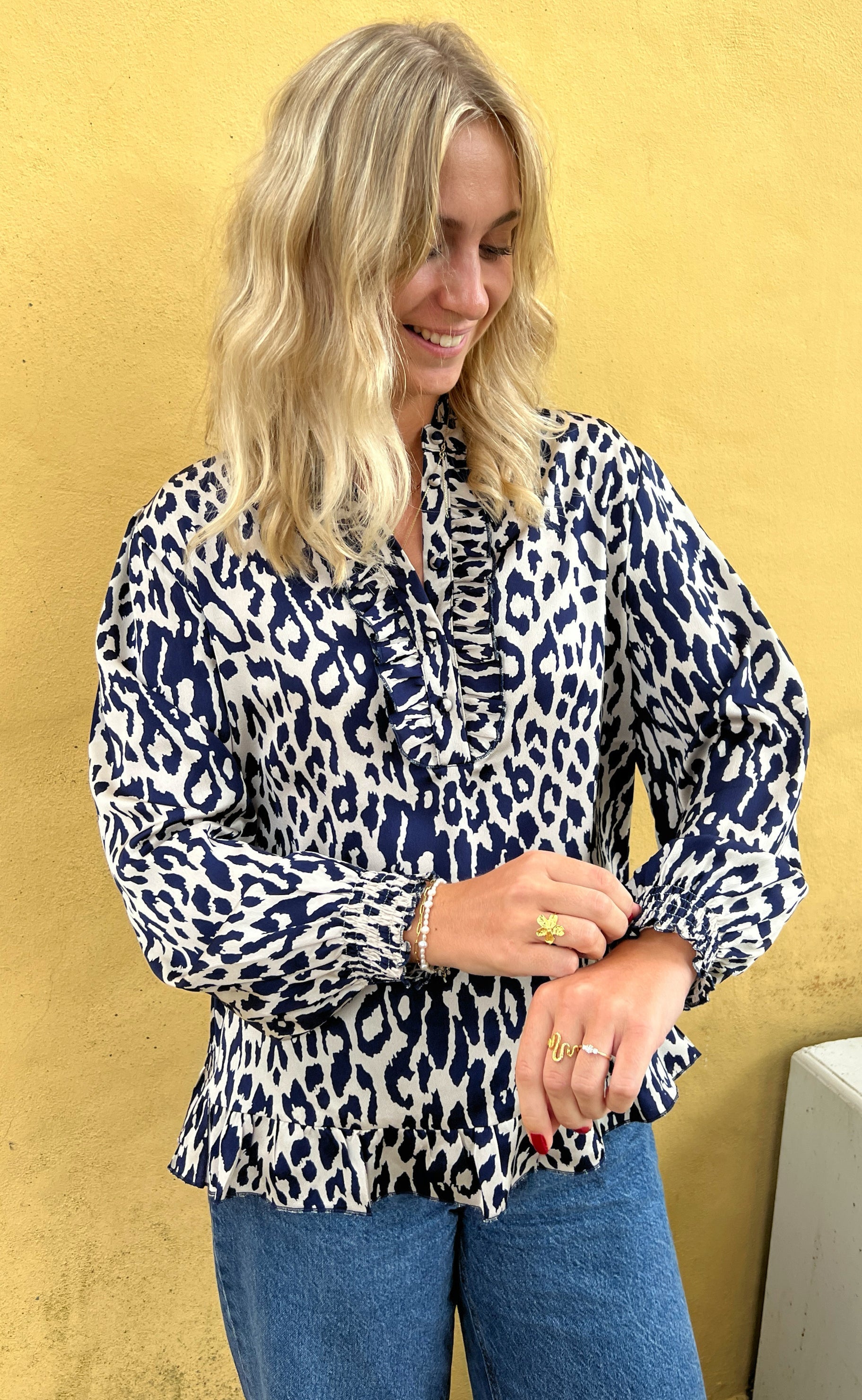 INA Copenhagen Bluse - Pia - Navy Blue Leopard