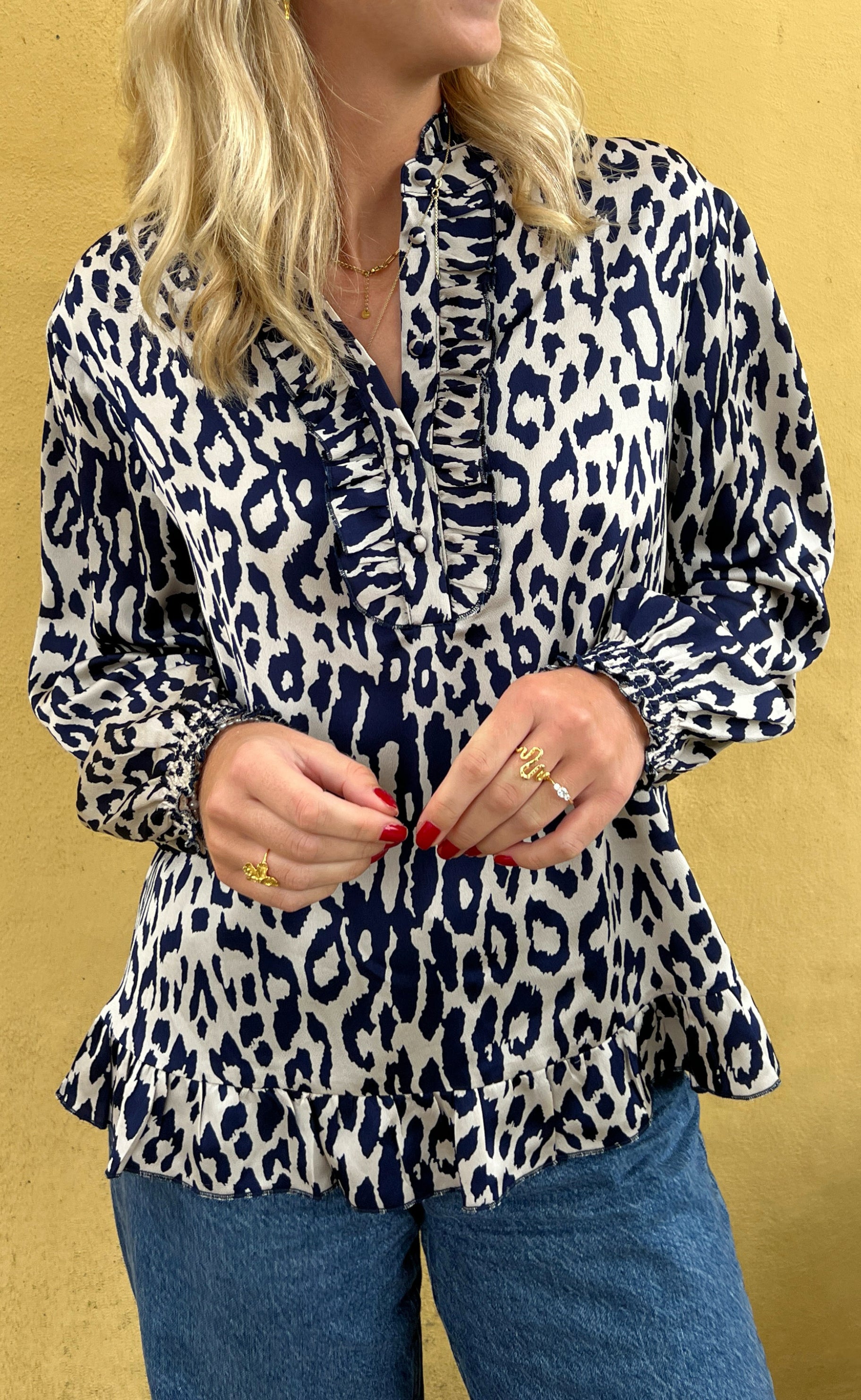 INA Copenhagen Bluse - Pia - Navy Blue Leopard
