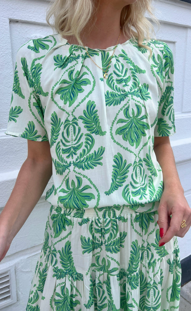 INA Copenhagen Bluse - Vicky - White/Green Paisley