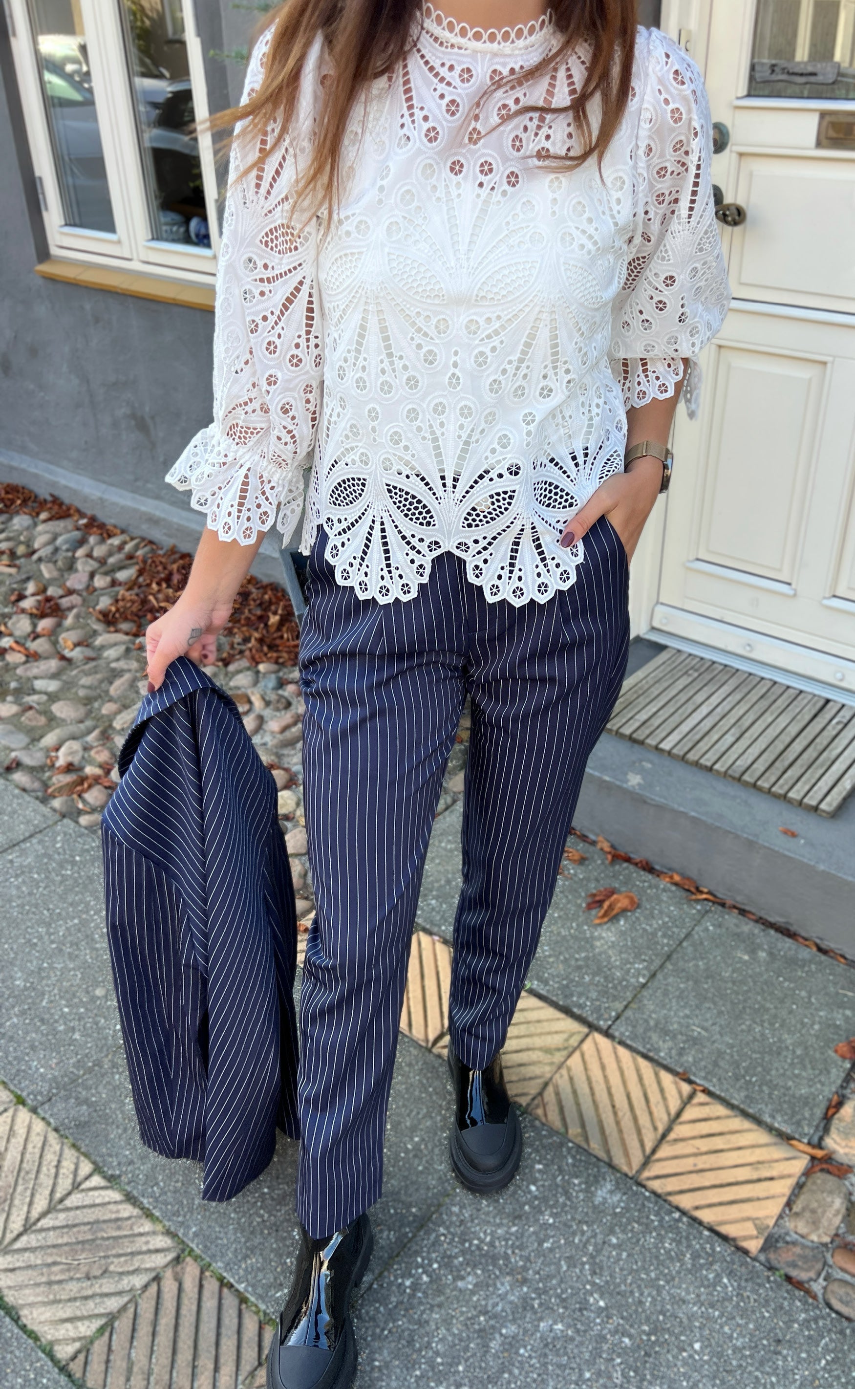 INA Copenhagen Bukser - Zoey Straight - Navy Pinstripe