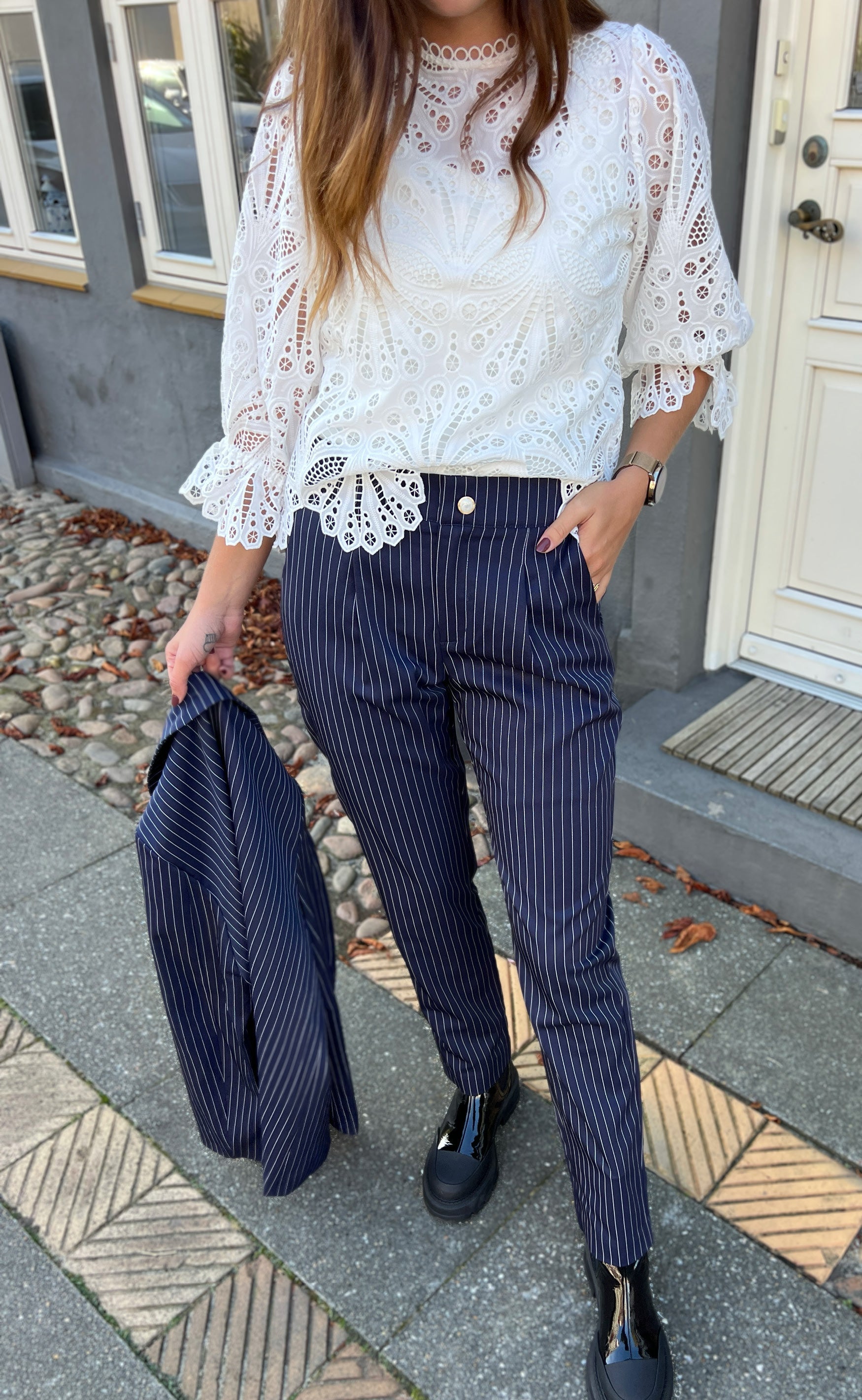 INA Copenhagen Bukser - Zoey Straight - Navy Pinstripe