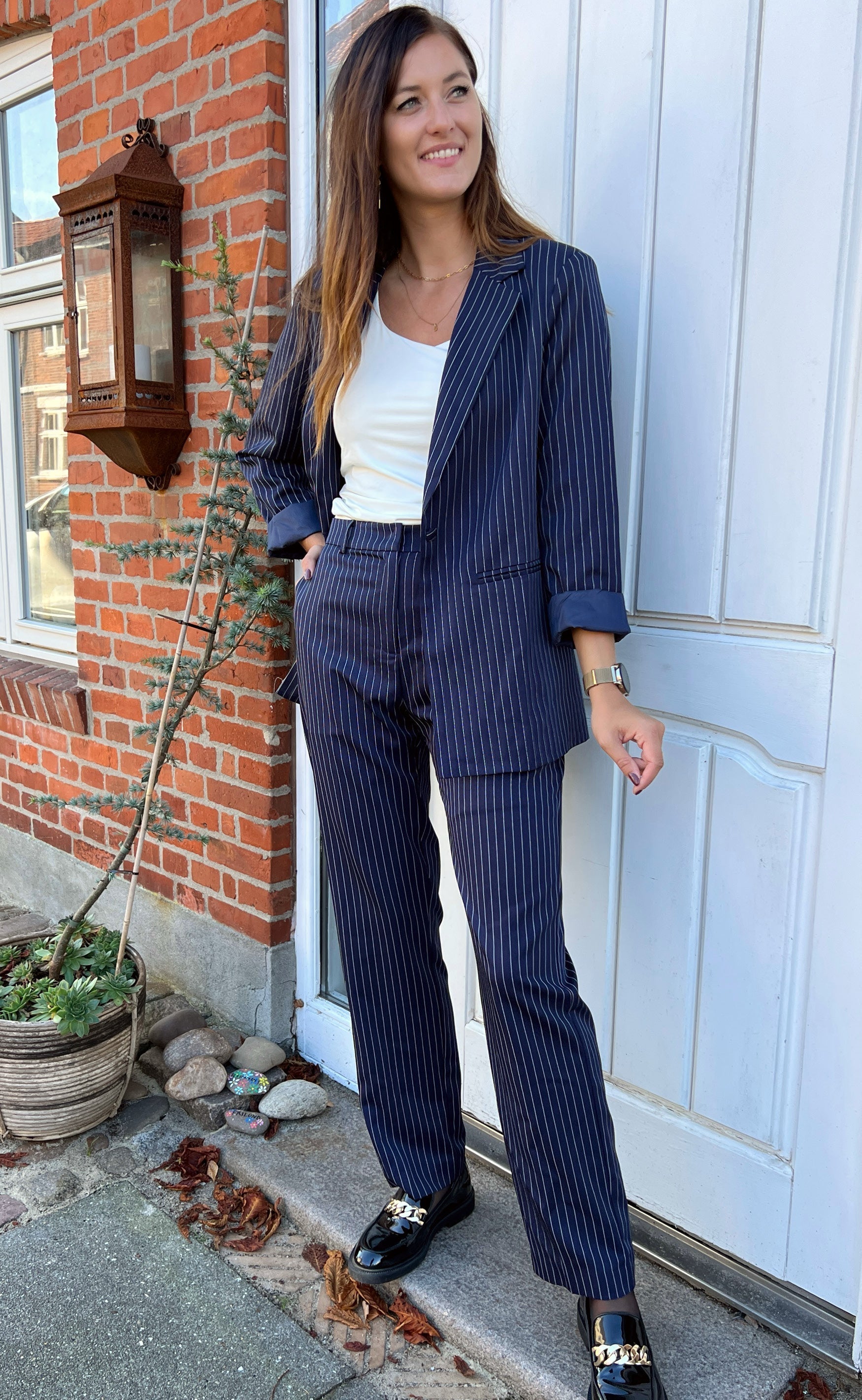 INA Copenhagen Bukser - Zoey Wide - Navy Pinstripe