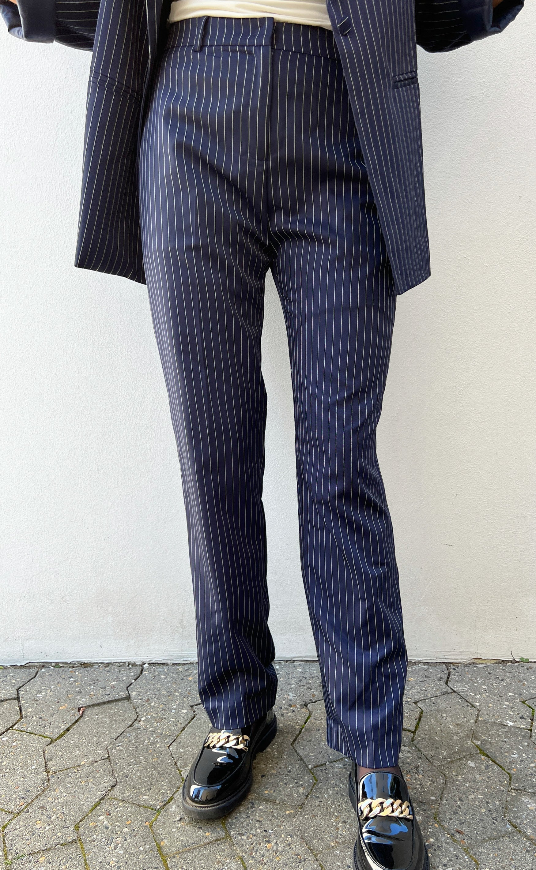 INA Copenhagen Bukser - Zoey Wide - Navy Pinstripe