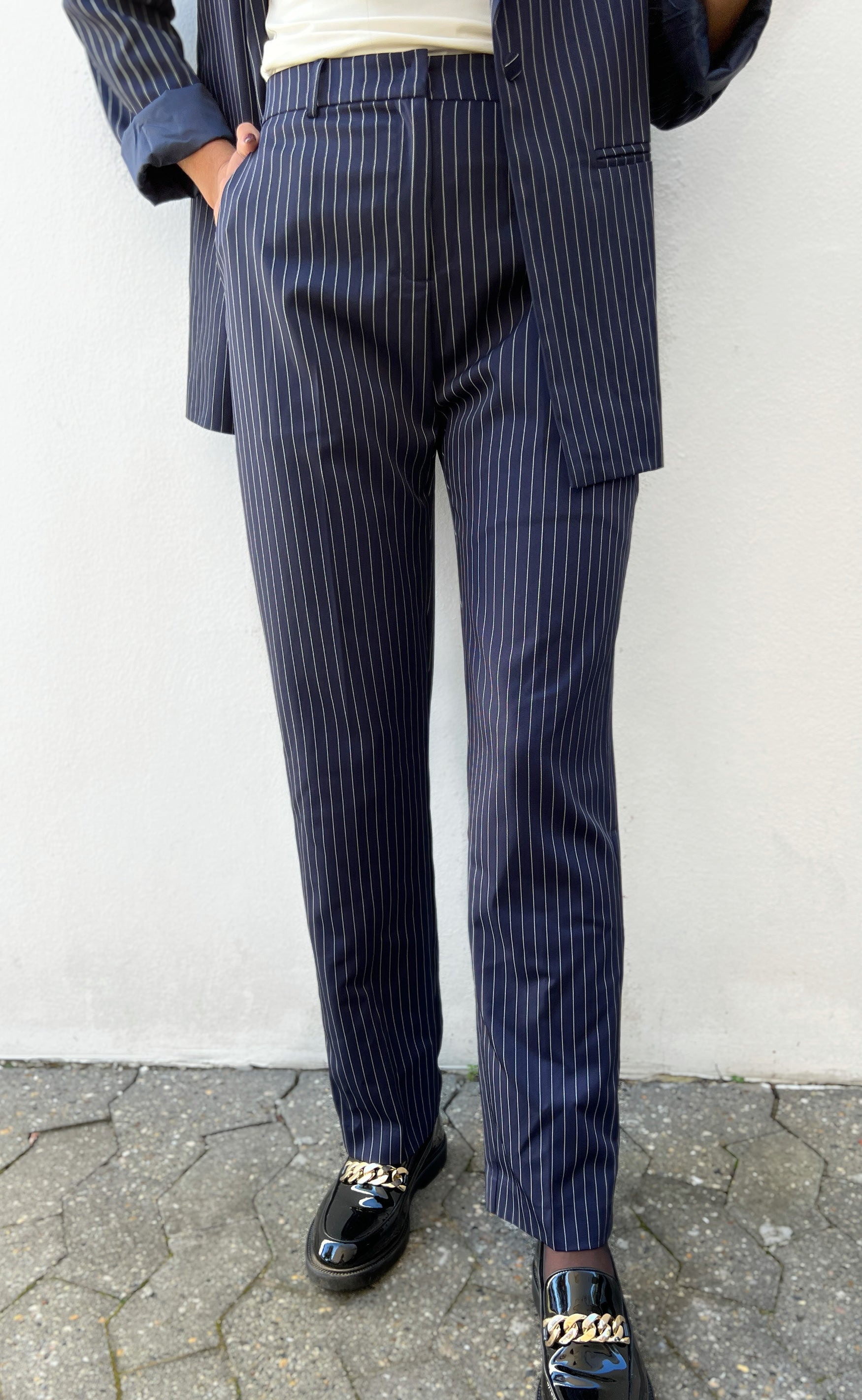 INA Copenhagen Bukser - Zoey Wide - Navy Pinstripe