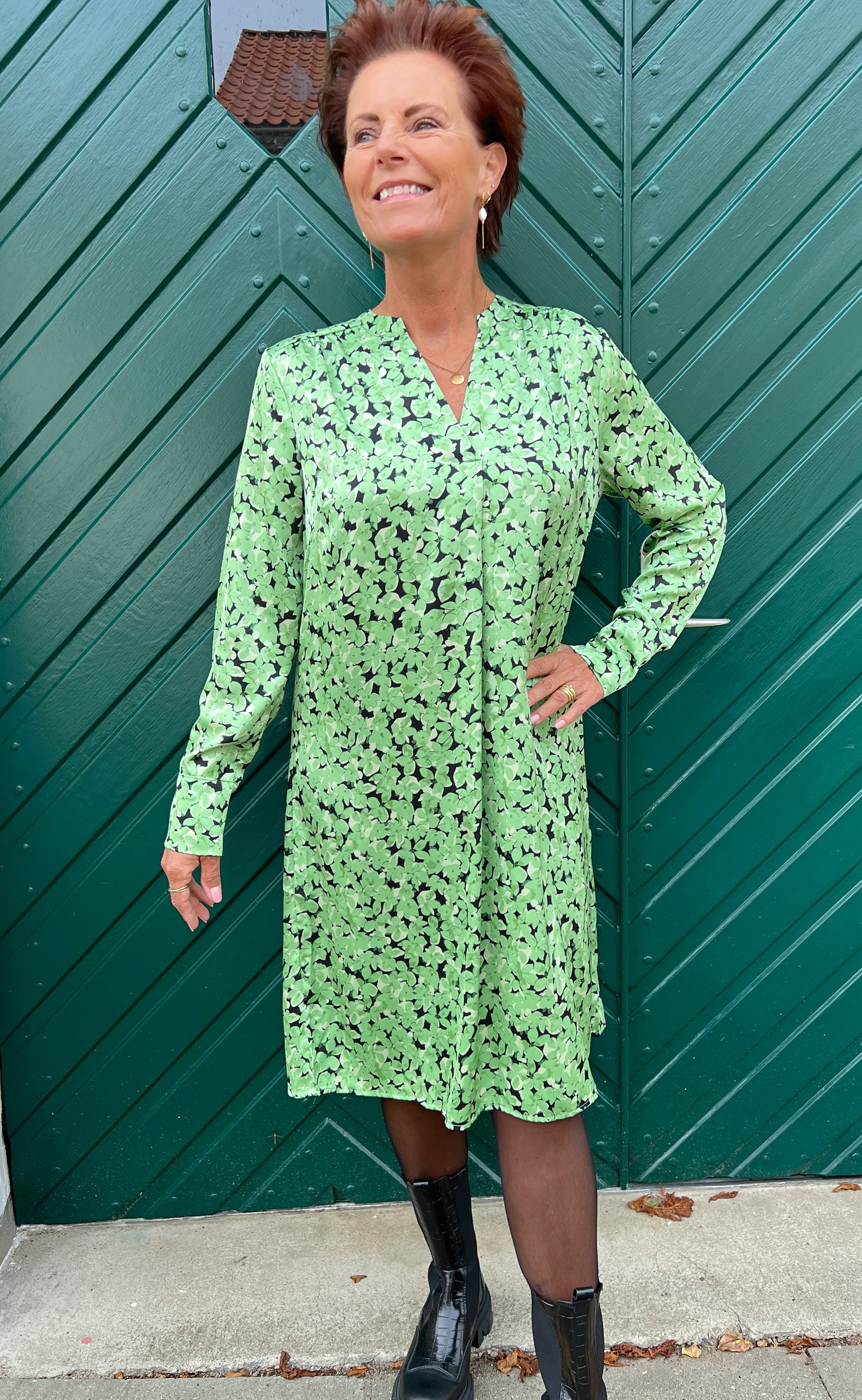 INA Copenhagen Kjole - Alina - Green Flower