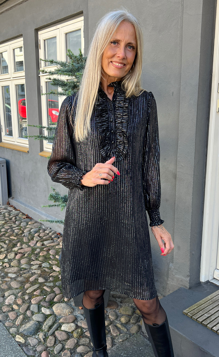 INA Copenhagen Kjole - Cami - Black W. Lurex Stripes