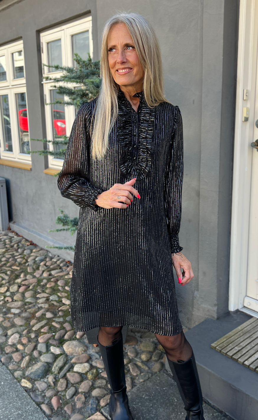 INA Copenhagen Kjole - Cami - Black W. Lurex Stripes