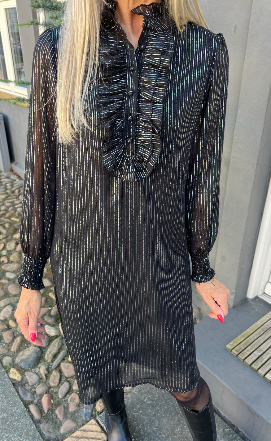 INA Copenhagen Kjole - Cami - Black W. Lurex Stripes
