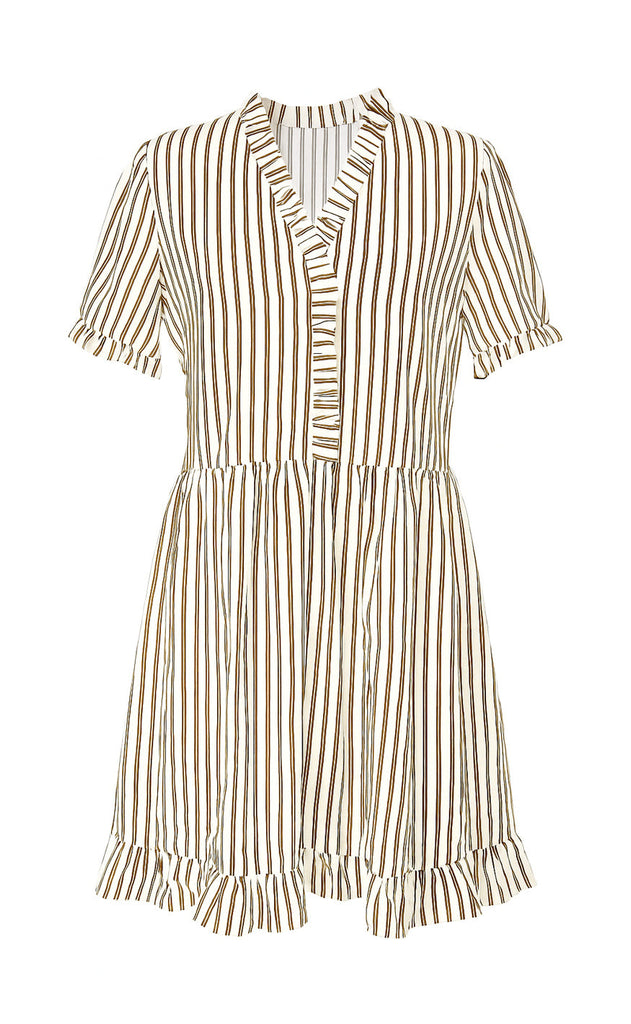 INA Copenhagen Kjole - Catja Summer - White / Brown Striped