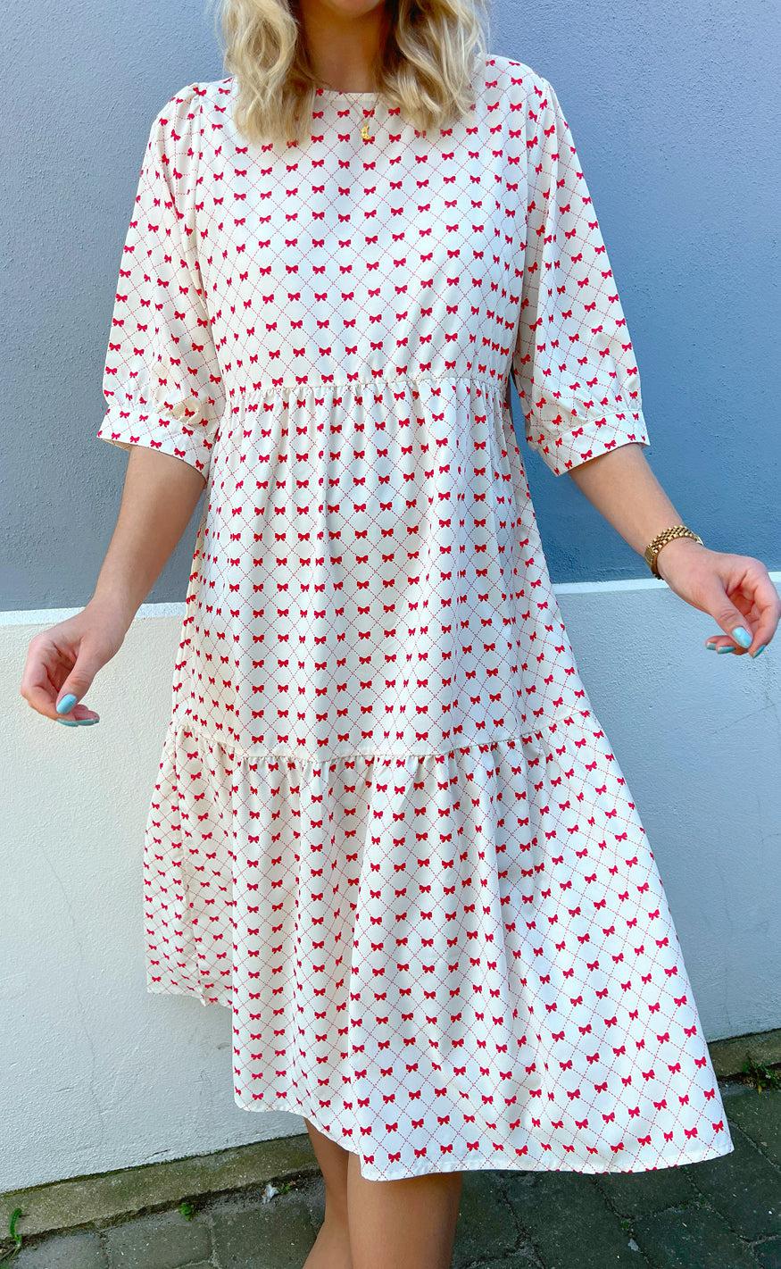 INA Copenhagen Kjole - Ellie - Off White W. Red Bows