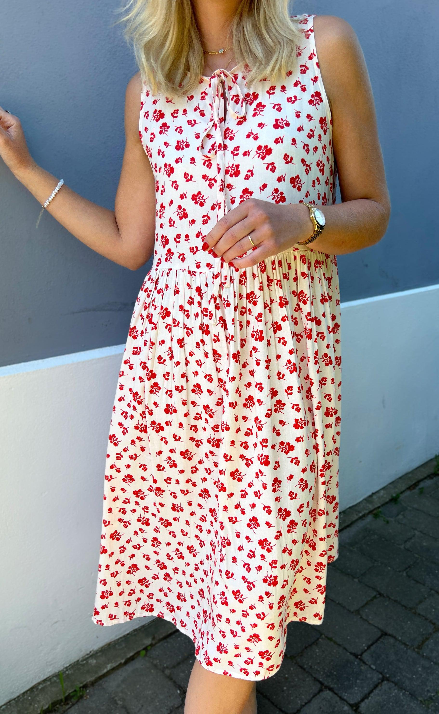 INA Copenhagen Kjole - Heidi - White/Red Flowers