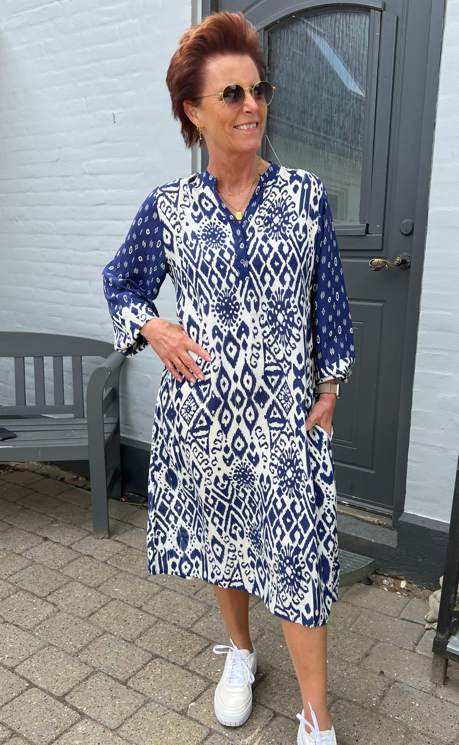 INA Copenhagen Kjole - Helena - Creme / Blue