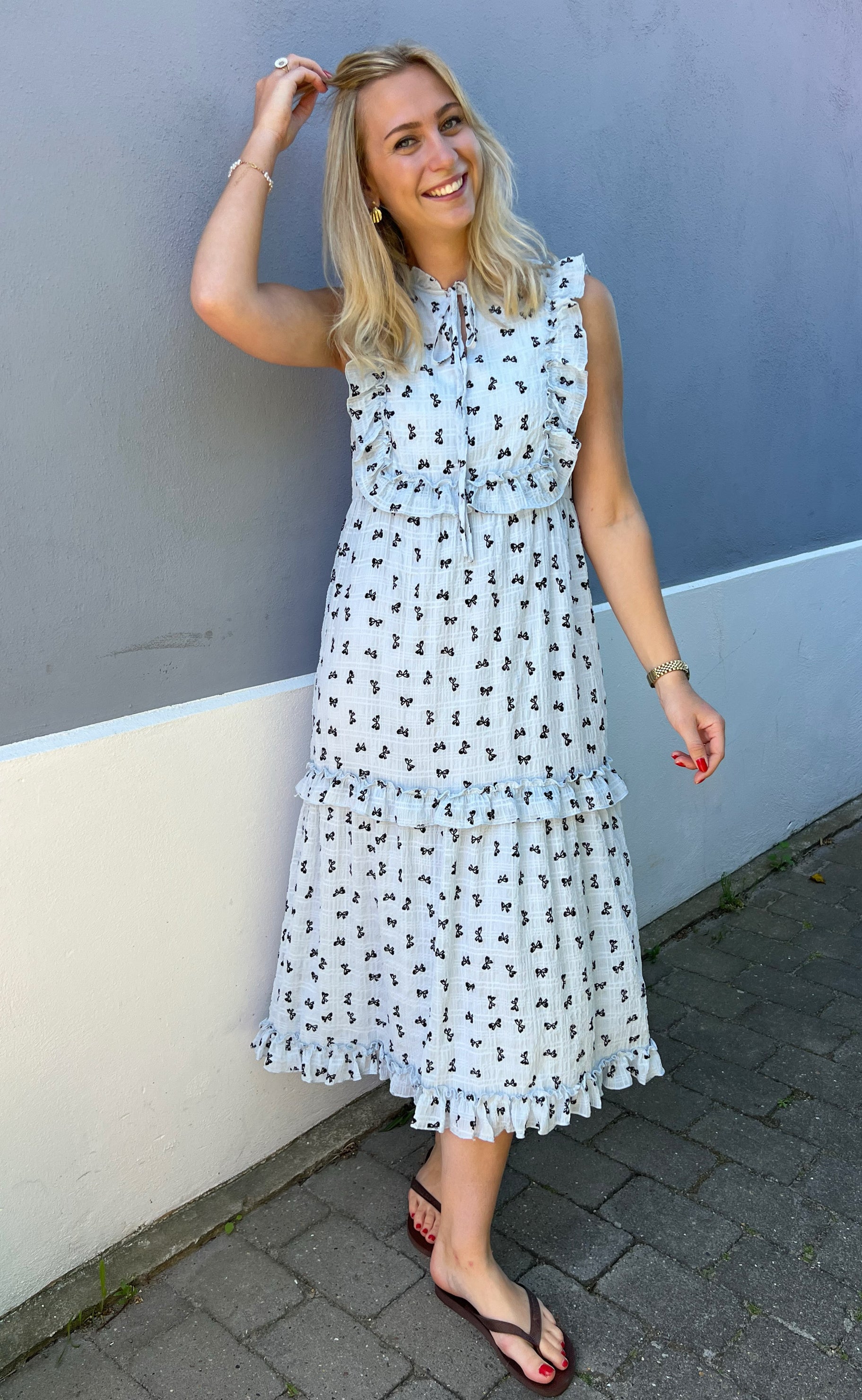 INA Copenhagen Kjole - Lilja Bow Dress - Light Blue W. Black Bows