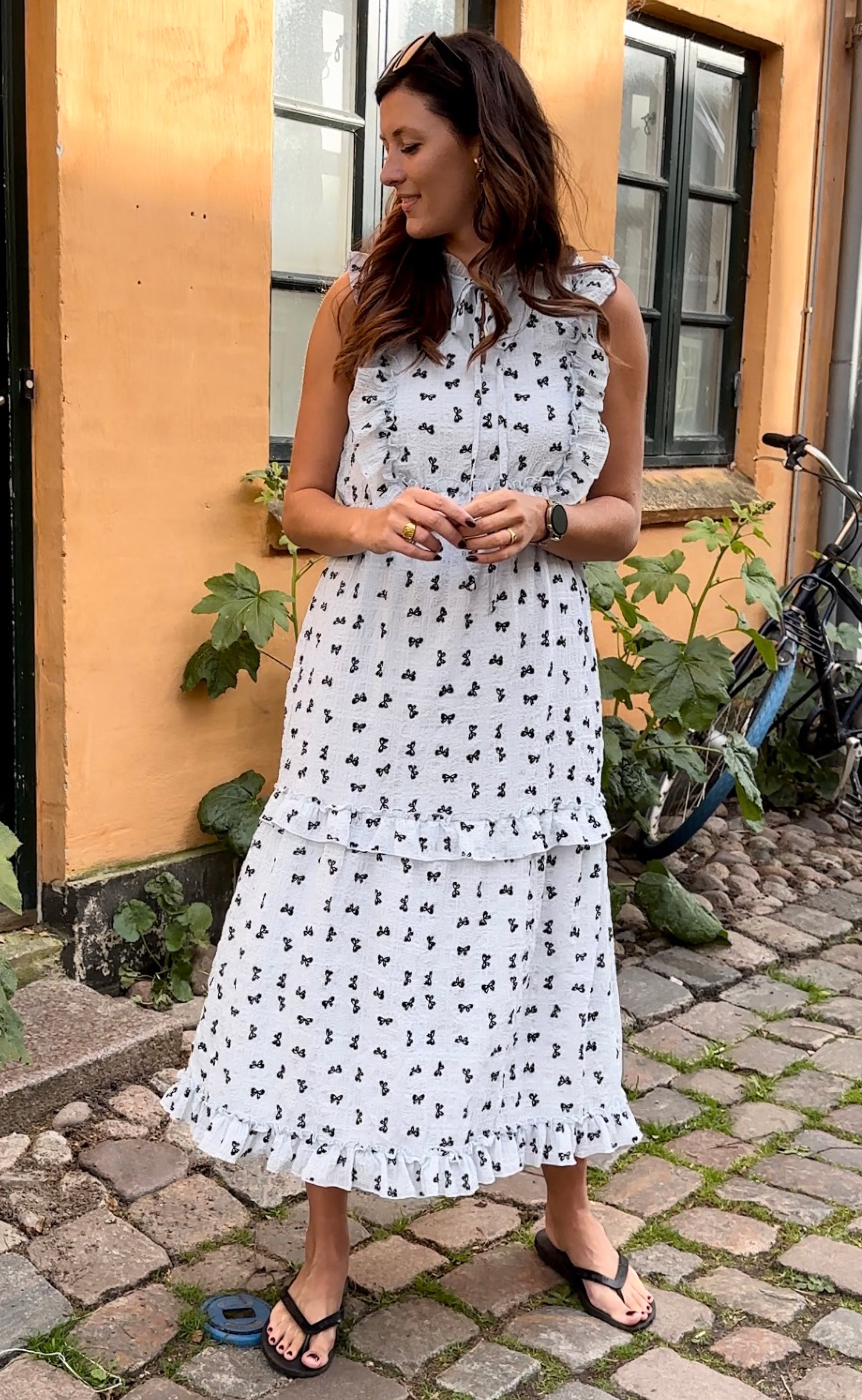 INA Copenhagen Kjole - Lilja Bow Dress - Light Blue W. Black Bows