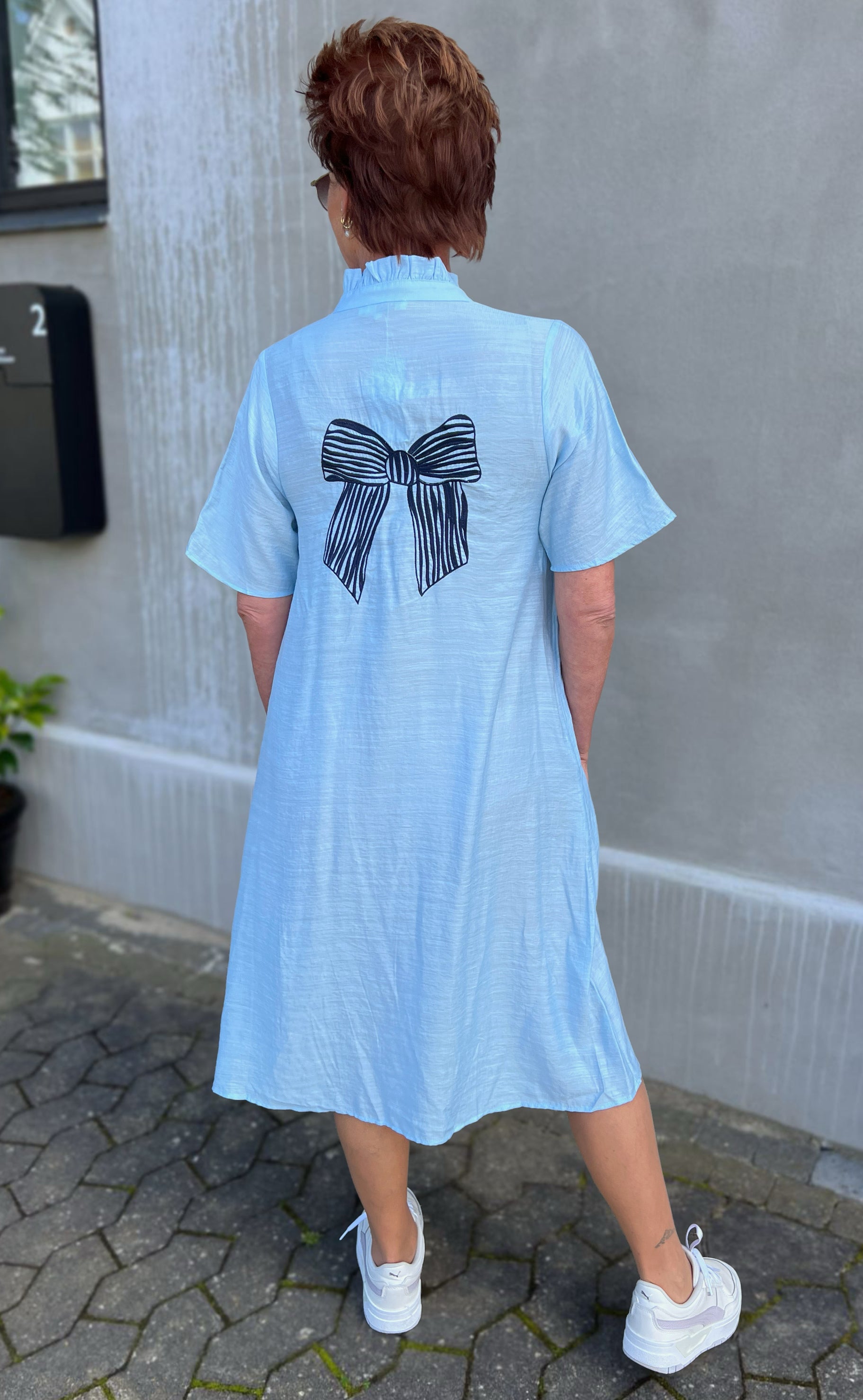 INA Copenhagen Kjole - Milly - Light Blue W. Navy Bows