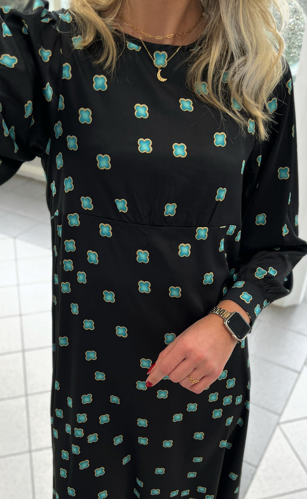 INA Copenhagen Kjole - Nova - Black/Turquoise Print