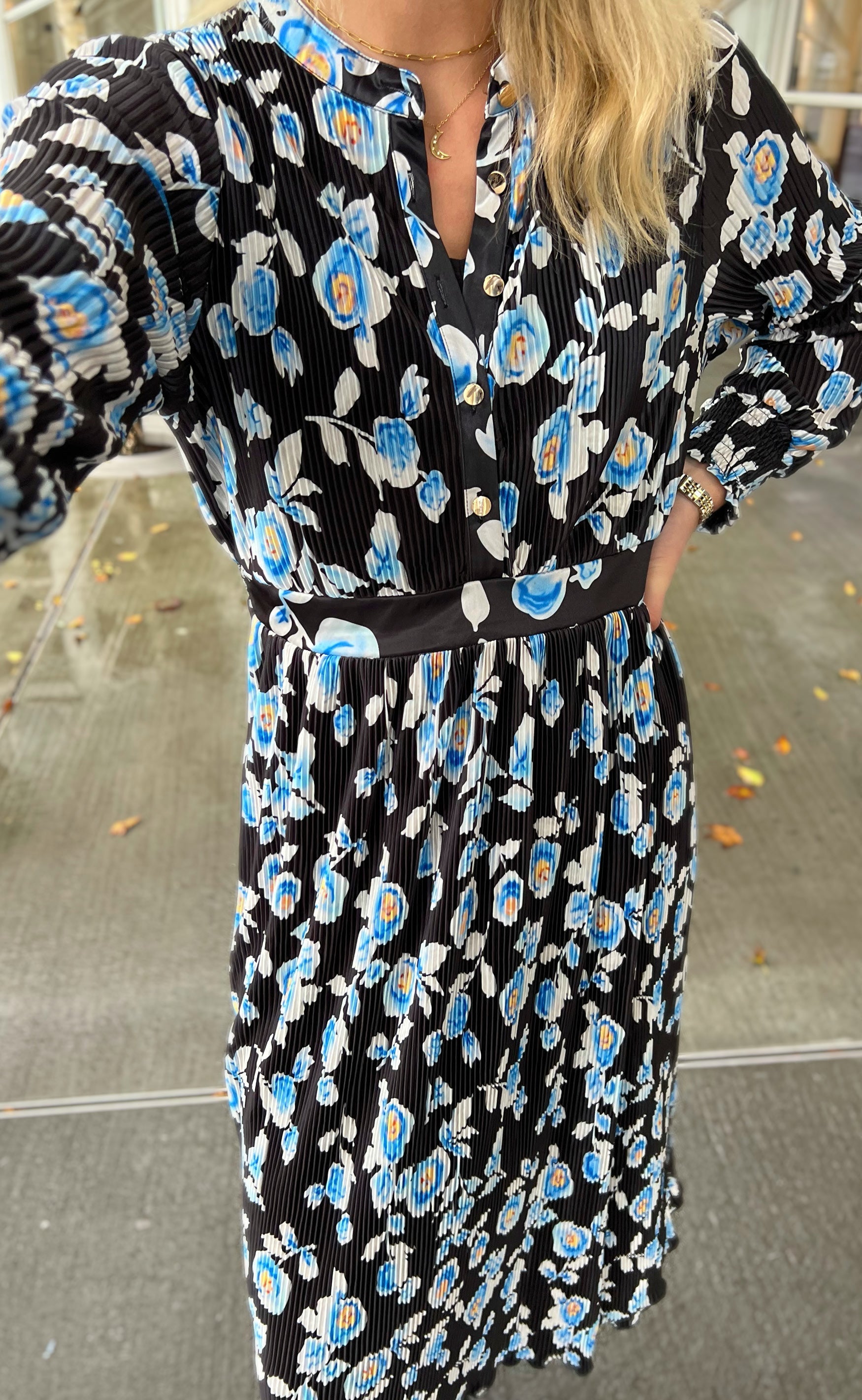INA Copenhagen Kjole - Olivia - Black/Blue Flower