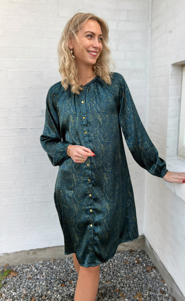 INA Copenhagen Kjole - Rita - Green / Blue Paisley