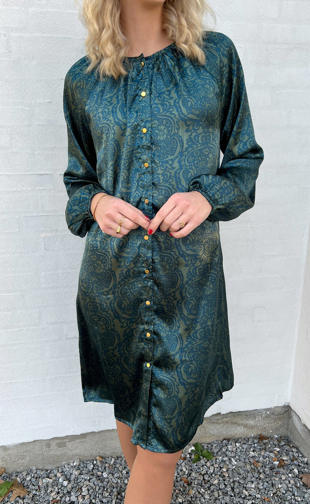 INA Copenhagen Kjole - Rita - Green / Blue Paisley