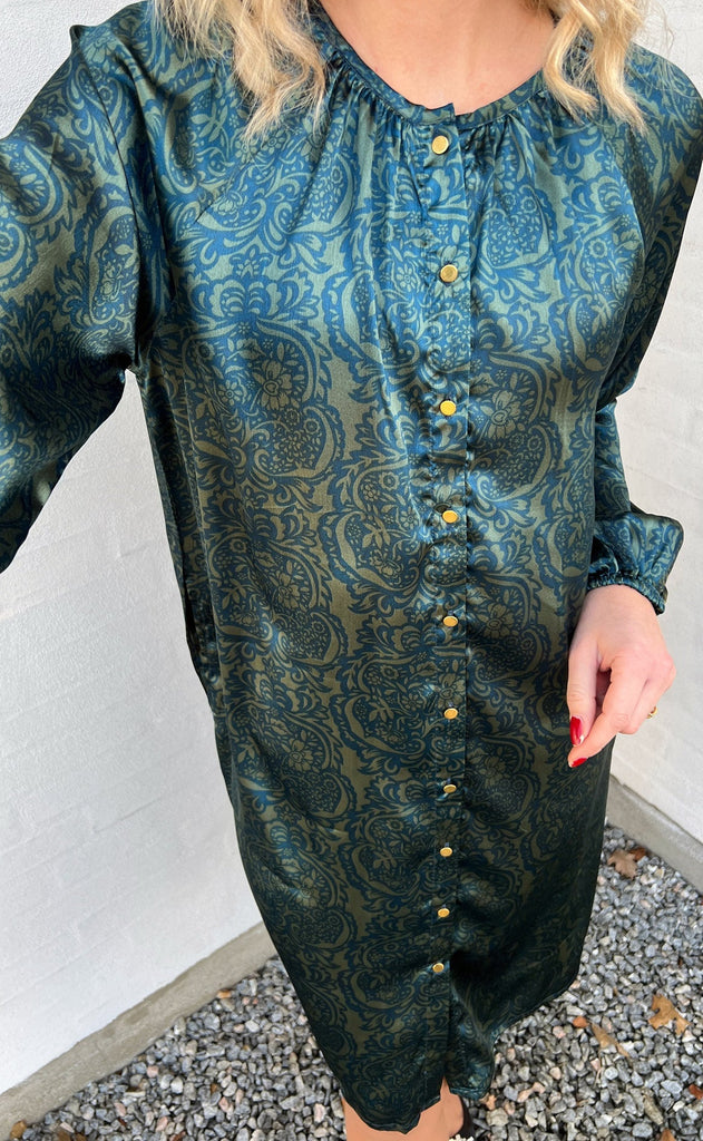 INA Copenhagen Kjole - Rita - Green / Blue Paisley