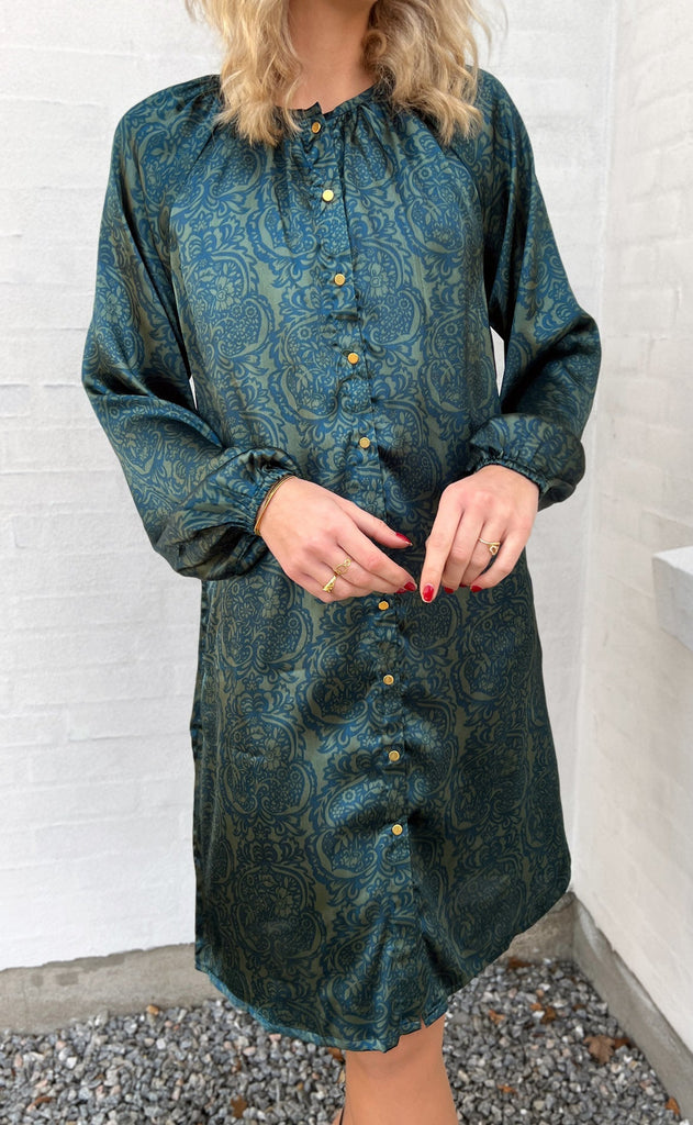 INA Copenhagen Kjole - Rita - Green / Blue Paisley