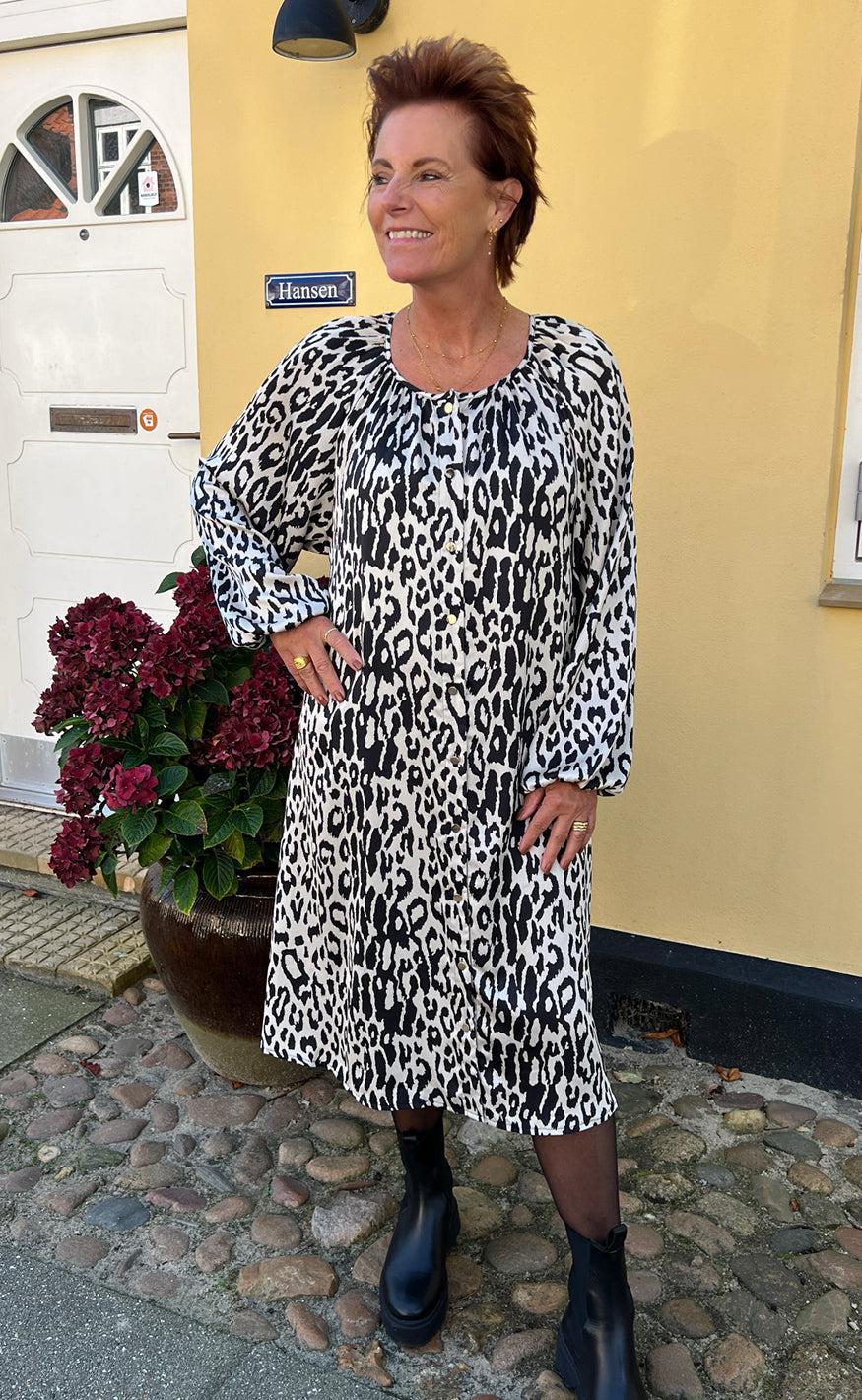 INA Copenhagen Kjole - Zanna - White / Black Leopard
