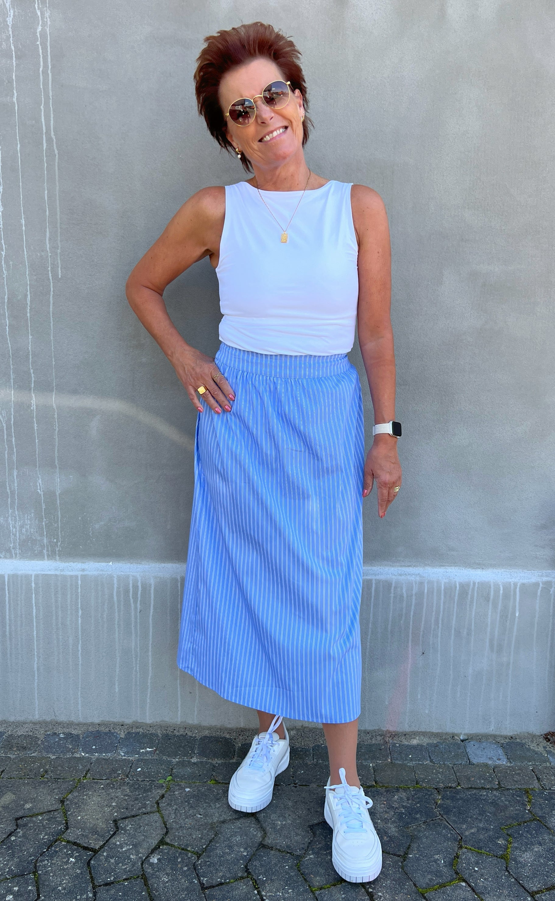 INA Copenhagen Skjørt - Patricia - Blue / White Stripe