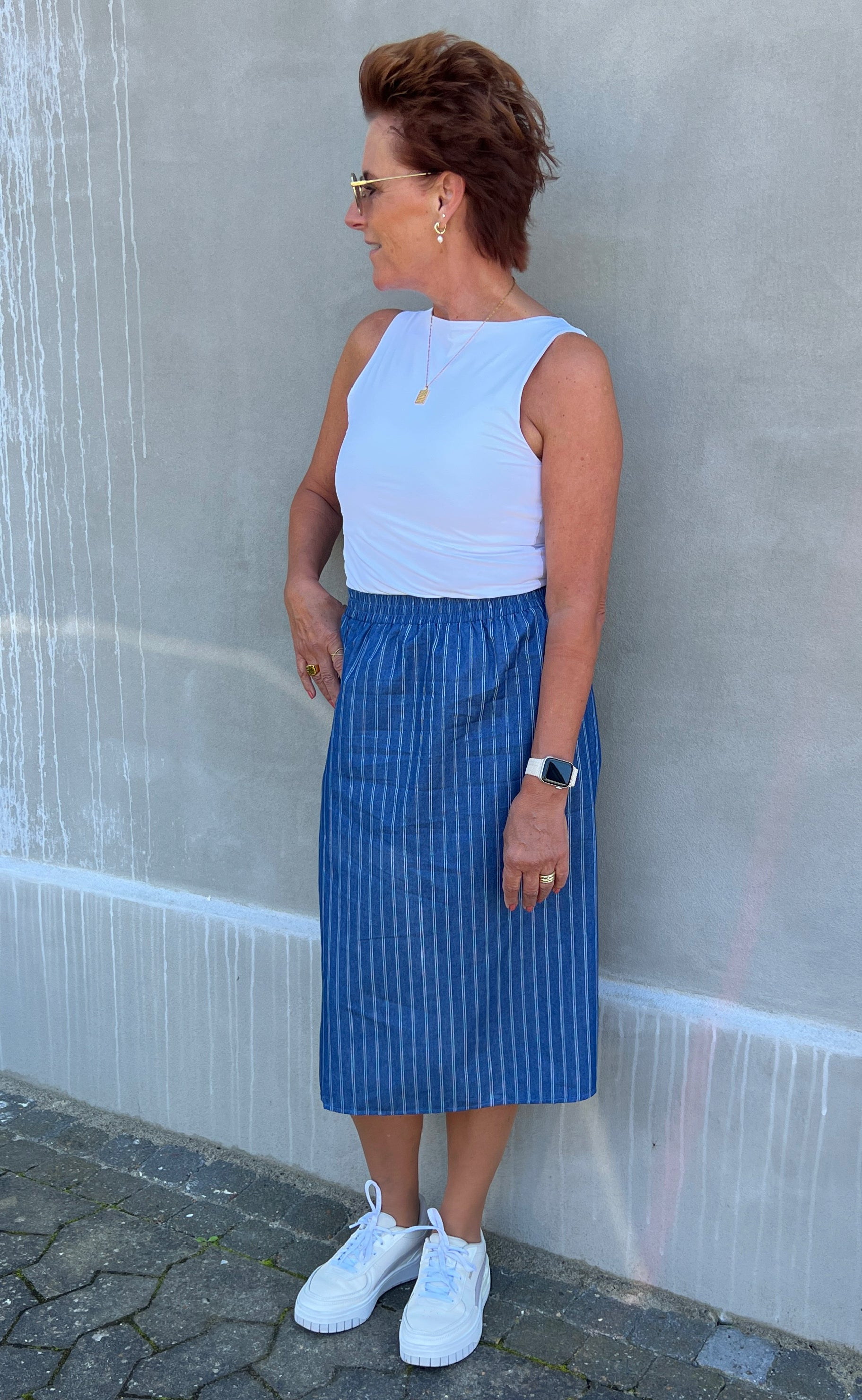 INA Copenhagen Skjørt - Stine - Denim Blue Pinstripe