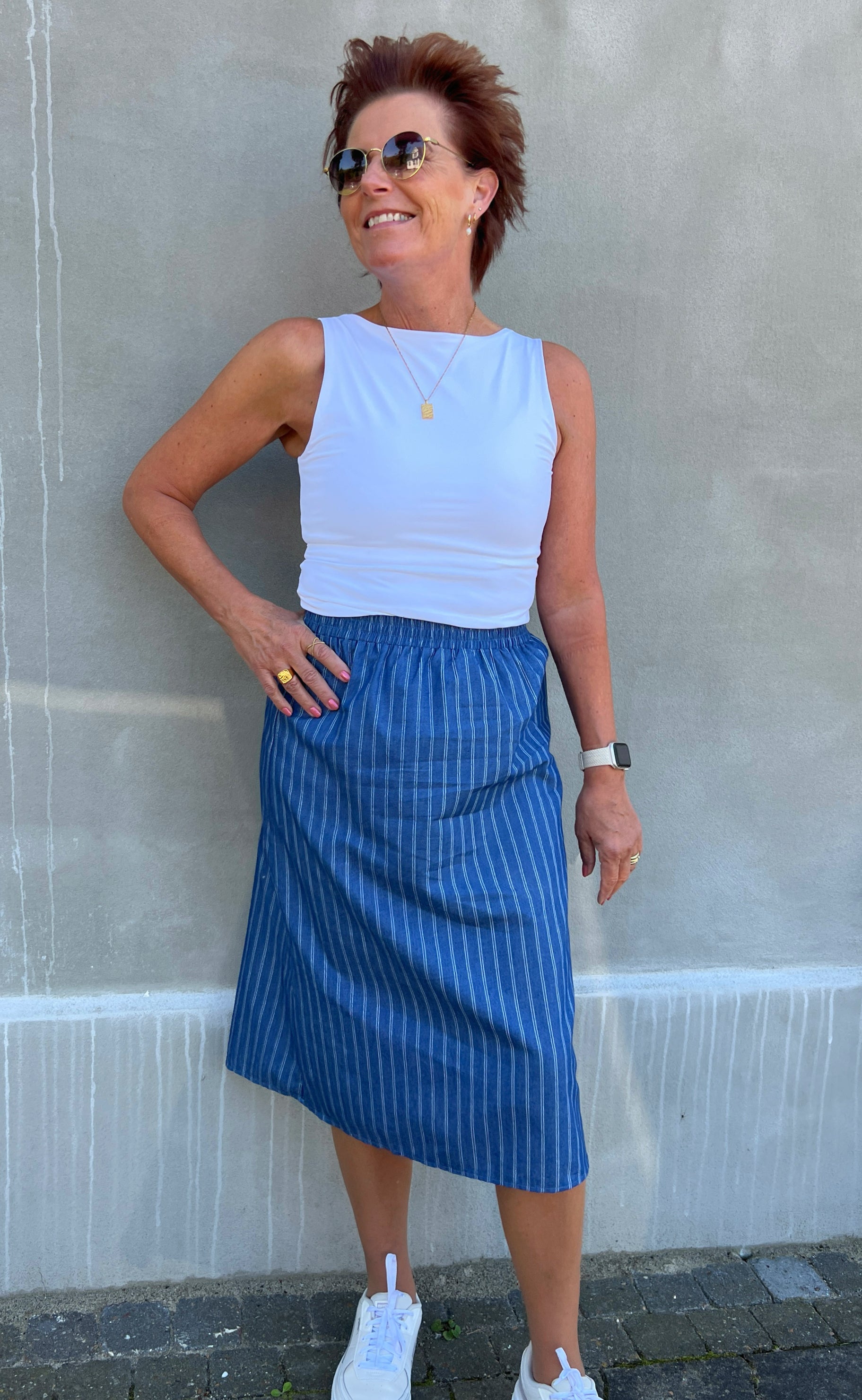 INA Copenhagen Skjørt - Stine - Denim Blue Pinstripe