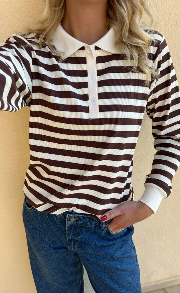 INA Copenhagen Polo / Bluse - Pamela - Brown Striped