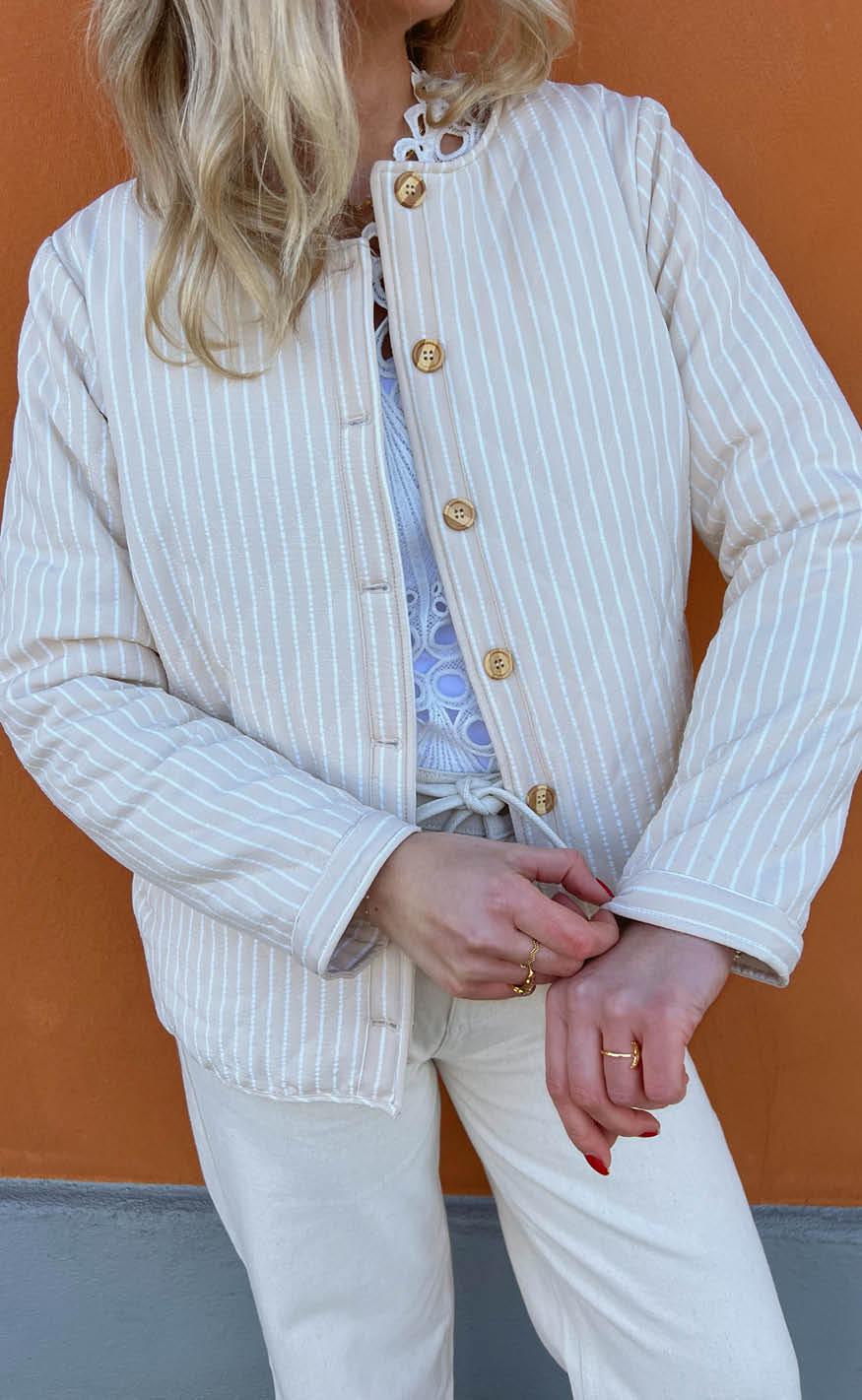 INA Copenhagen Quiltet Jakke - Elvira - Off White Striped