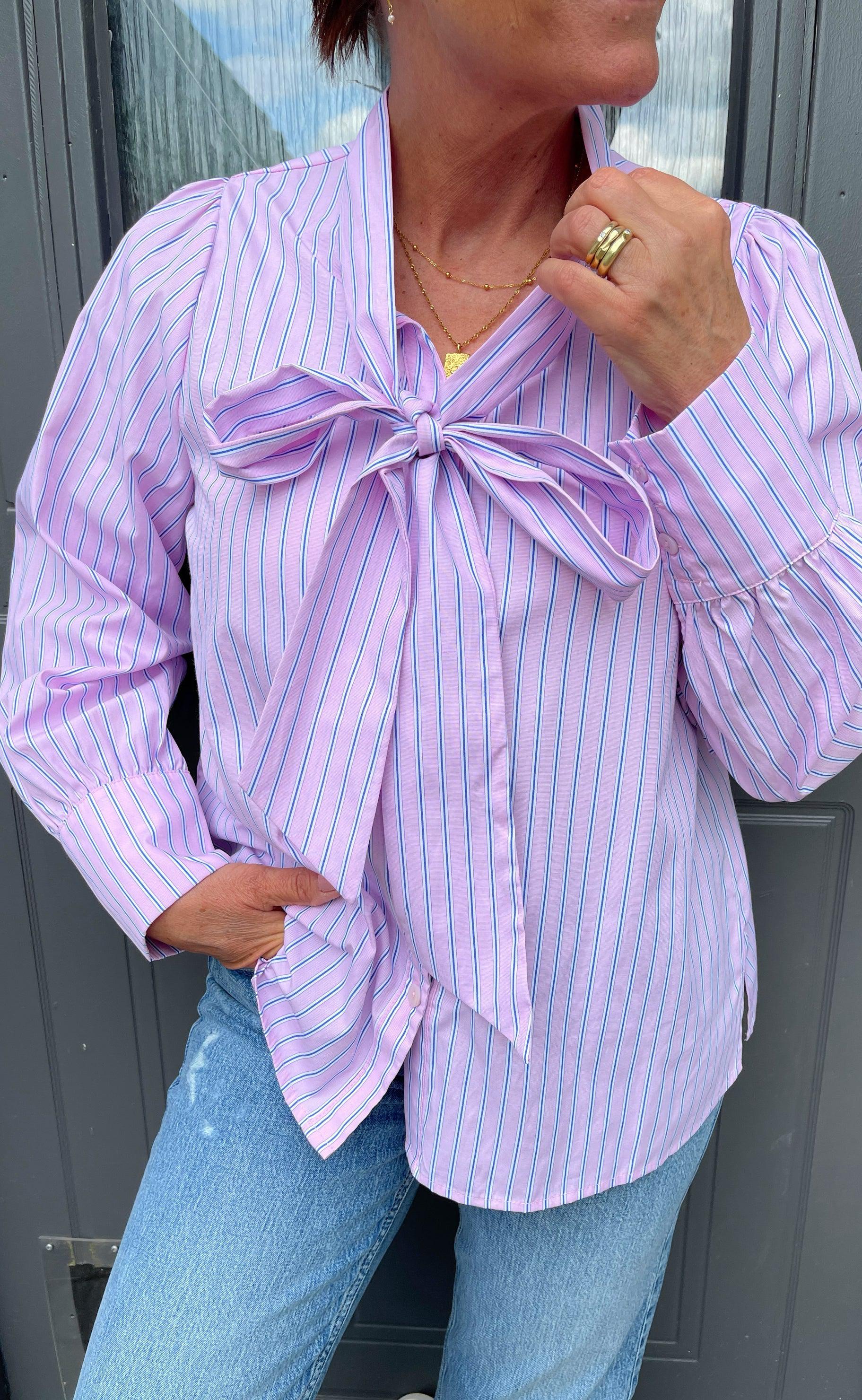 INA Copenhagen Skjorte - Bow - Pink Striped