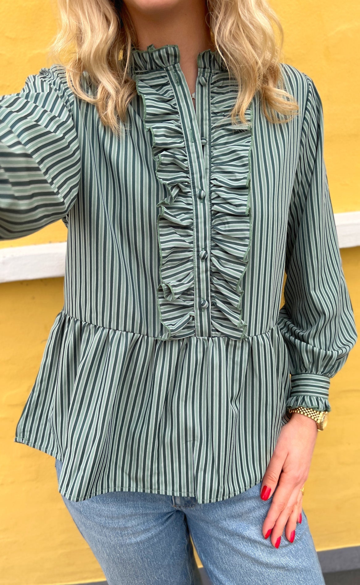 INA Copenhagen Skjorte - Evie - Dark Green Striped