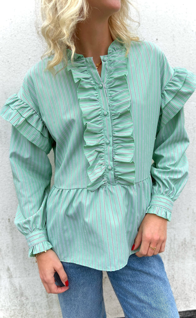 INA Copenhagen Skjorte - Frida - Green Striped