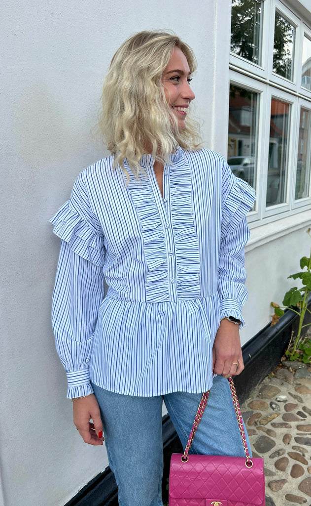 INA Copenhagen Skjorte - Frida - White w. Blue Stripes