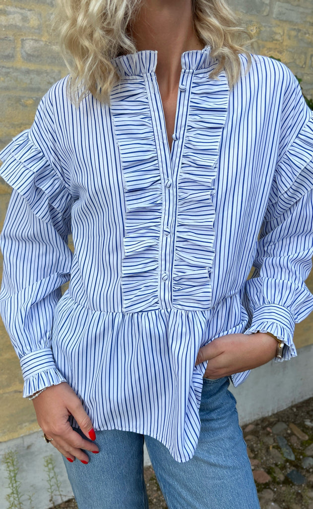 INA Copenhagen Skjorte - Frida - White w. Blue Stripes